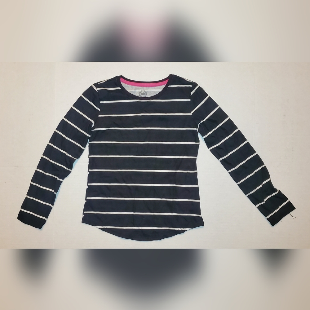 Wonder Nation Girl's Shirt Size M (7-8) Long Sleeve Black & White Stripe NWOT